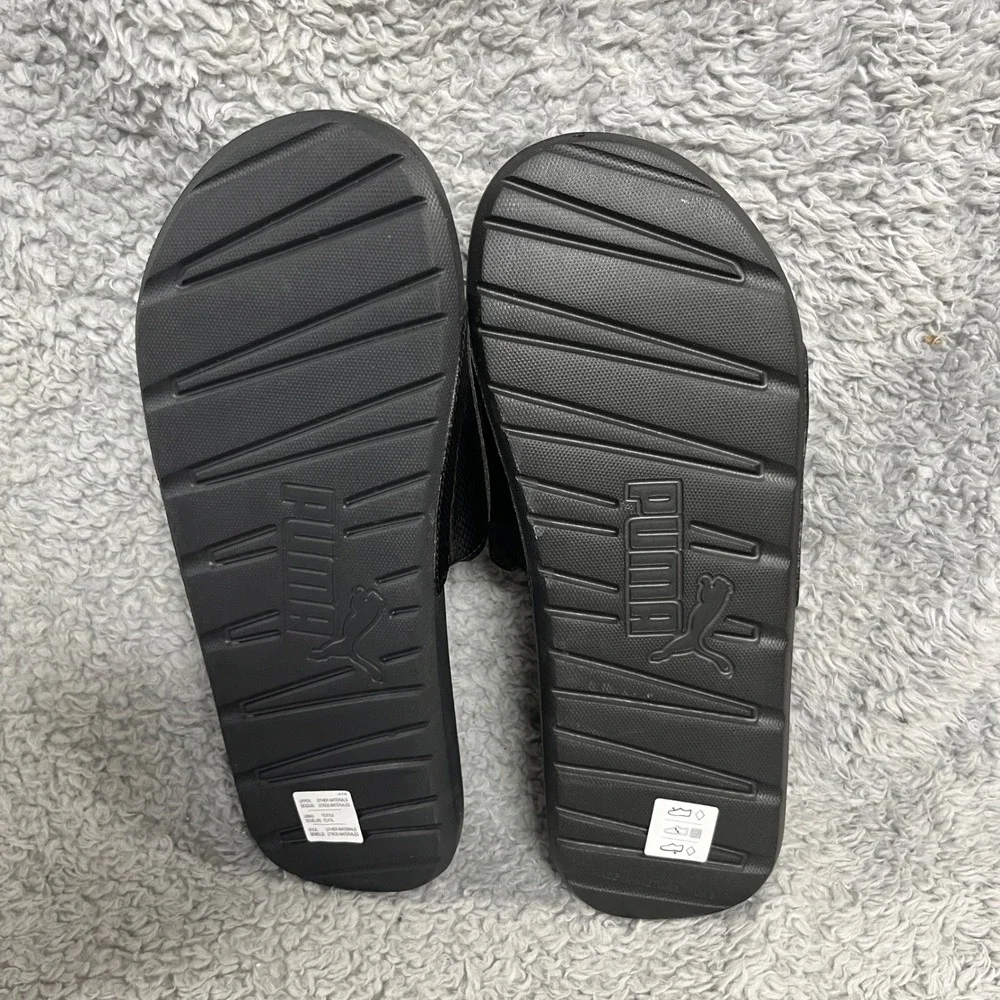 Puma Starcat Tech Slides Men 10 Black Asphalt Adjustable Hook Loop Sandals